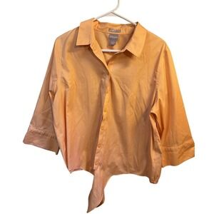 Chico's No Iron Women's 3/4 Sleeve Button Down Tie Front Top Orange Size 2